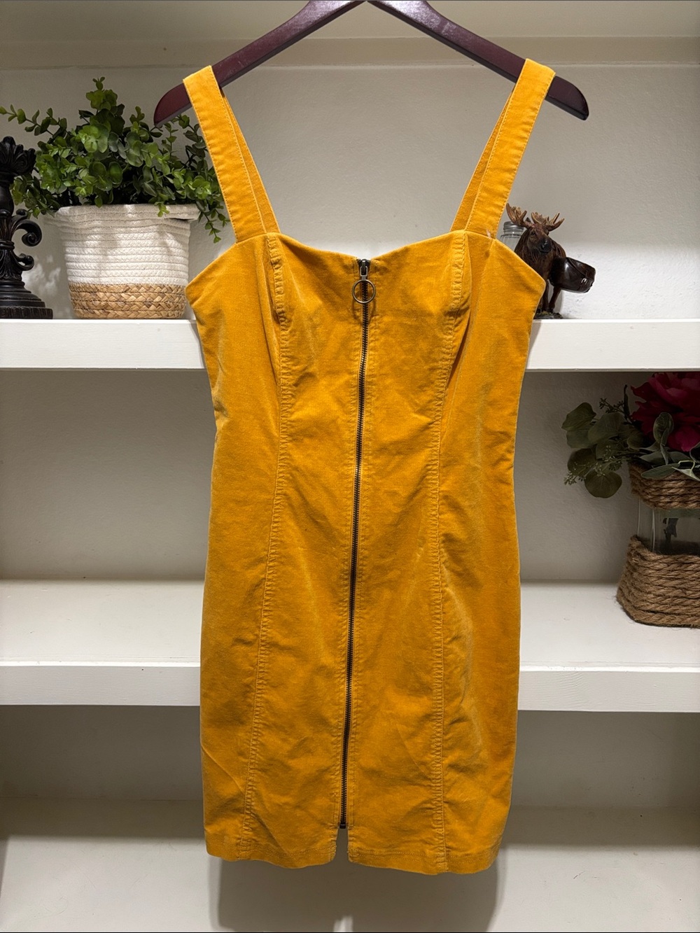 Forever 21 Corduroy Mustard Yellow Zip-Front Women's Dress Size M